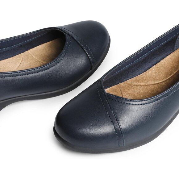Dream Pairs Women's Navy Polyurethane (PU) Low Wedge Heels Ballet Flats - Picture 4 of 8